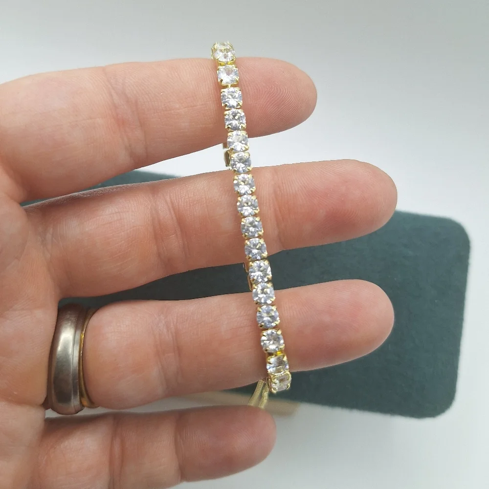 Gold-Tone Swarovski Crystal Adjustable Tennis Bracelet | Slider Style